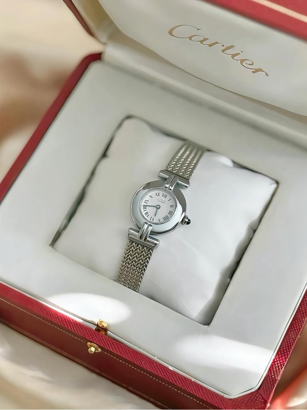AUTHENTIC VINTAGE CARTIER SILVER WATCH - WITH BOX